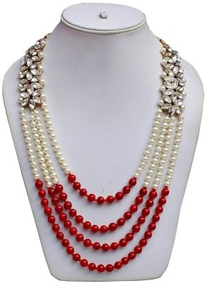 White pearl Alloy Gold-plated Red, White Jewellery Set(Pack of 1)