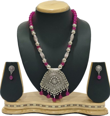 HARIHARA FASHION Oxidised Silver Pink, Silver Jewellery Set(Pack of 1)