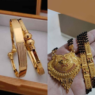 brado jewellery Brass Gold-plated Green Jewellery Set(Pack of 2)