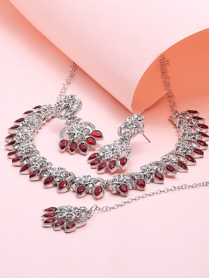 SAIYONI Alloy Rhodium Maroon, Silver Jewellery Set(Pack of 4)
