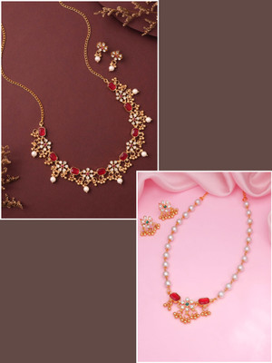 VEDDAA Brass Gold-plated Black, White, Green Jewellery Set(Pack of 2)