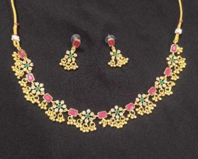 DPMARKETING Alloy Gold-plated Gold, White, Red Jewellery Set(Pack of 1)