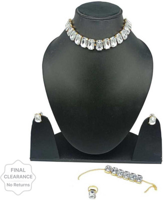 AMHRIK IMITATION Brass Brass White Jewellery Set(Pack of 1)