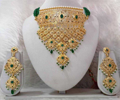 Mk Jewellery Brass Gold-plated Green Jewellery Set(Pack of 1)