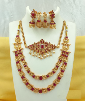 Joyful Brass Maroon Jewellery Set(Pack of 1)