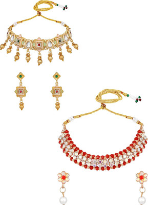 ASMITTA Jewellery Alloy Gold-plated Gold, Multicolor, Ruby Red Jewellery Set(Pack of 2)