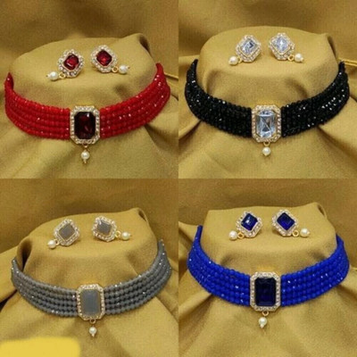 Ruhi Crystal Gold-plated Multicolor Jewellery Set(Pack of 4)