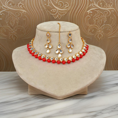 M S Badoniya Sales Alloy Gold-plated Red, White Jewellery Set(Pack of 1)