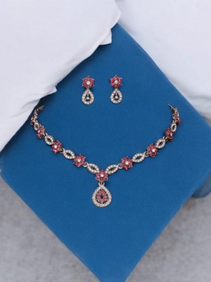Matram Alloy Rhodium Pink Jewellery Set(Pack of 1)
