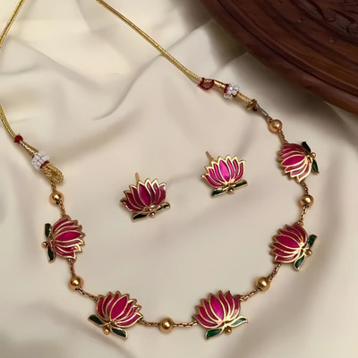 Jewelvault Brass Gold-plated Pink Jewellery Set(Pack of 1)