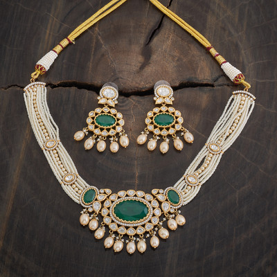 Kushal's Fashion Jewellery Copper Green Jewellery Set(Pack of 3)