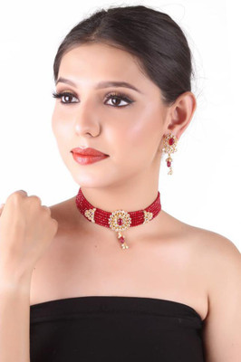 Kirti Traders Alloy Gold-plated Red Jewellery Set(Pack of 1)