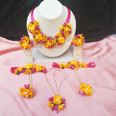 Gayatri Fabric Pink, Yellow Jewellery Set(Pack of 1)