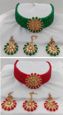 RUNICHA PRODUCT Alloy Gold-plated Green, Red Jewellery Set(Pack of 1)