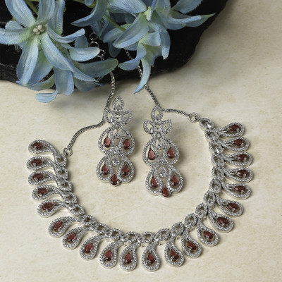 ZENEME Brass Rhodium Red Jewellery Set(Pack of 3)
