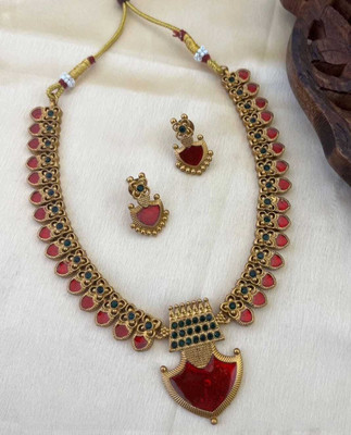 Joyful Alloy Gold-plated Green Jewellery Set(Pack of 1)