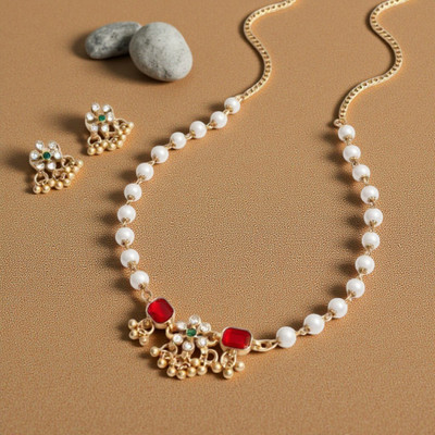 REEWAZIMPERIAL Brass Gold-plated Red, White Jewellery Set(Pack of 1)