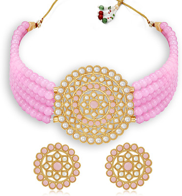 Sukkhi Alloy Gold-plated Pink Jewellery Set(Pack of 1)