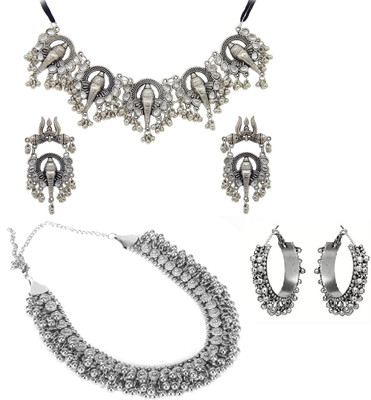 Ruhi Oxidised Silver Silver Silver Jewellery Set(Pack of 6)