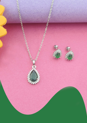 Pihoo Enterprise Alloy Silver Green Jewellery Set(Pack of 1)