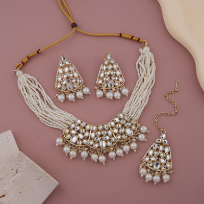 GC PREMIUM JEWELLERY Brass Gold-plated White Jewellery Set(Pack of 4)