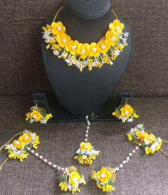 kalp creations Fabric Yellow, White, Green Jewellery Set(Pack of 1)