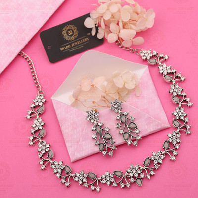 Sangria Brass, Stone, Crystal, Stainless Steel Gold-plated Silver, Grey, White Jewellery Set(Pack of 1)