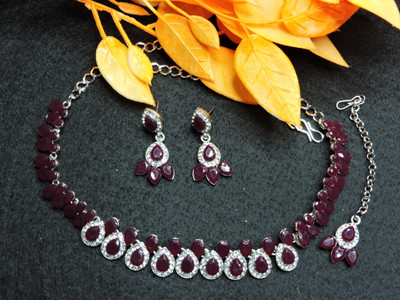 VATSALYA creation Alloy Gold-plated Maroon Jewellery Set(Pack of 1)