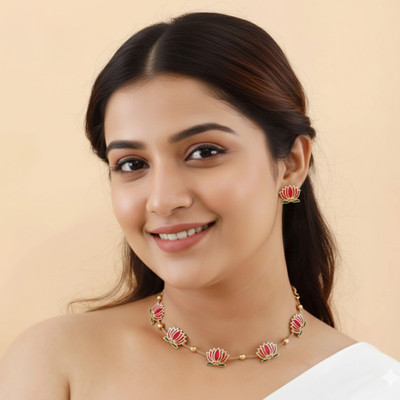 Ekdant Enterprises Brass Gold-plated Pink Jewellery Set(Pack of 1)