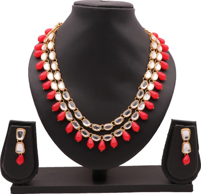 MOON ENTERPRISE Alloy Gold-plated Red Jewellery Set(Pack of 3)