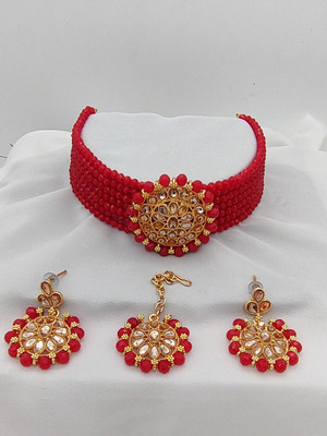 RPJEWEL Alloy Gold-plated Red Jewellery Set(Pack of 1)