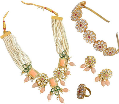 MARWARI TRADERS Brass Gold-plated Pink Jewellery Set(Pack of 1)
