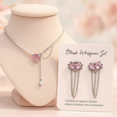 DEV VARNIKA Alloy Silver Pink Jewellery Set(Pack of 3)