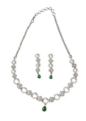 GEMRON JEWEL Brass Rhodium Green Jewellery Set(Pack of 1)