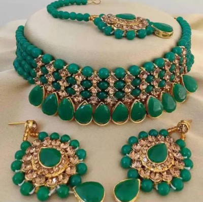 Anu Jewellery Brass, Crystal, Alloy Gold-plated Green, Gold Jewellery Set(Pack of 1)