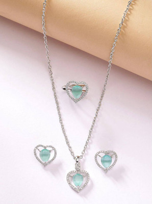 Pihoo Enterprise Alloy Silver Turquoise Jewellery Set(Pack of 1)