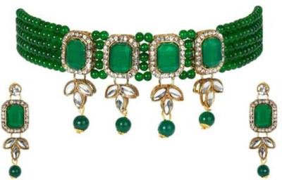 Nivaan Brass Gold-plated Green Jewellery Set(Pack of 1)