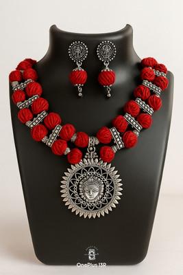 NYSA JEWELS Oxidised Silver Maroon Jewellery Set(Pack of 1)