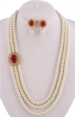 MB Creation Alloy Gold-plated White, Red Jewellery Set(Pack of 1)