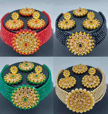 kuber immitation Alloy Gold-plated Red, Black, Green, Gold Jewellery Set(Pack of 1)