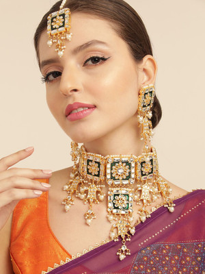 ANOUK Brass Gold-plated Green Jewellery Set(Pack of 3)
