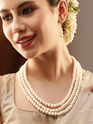 RUBANS Brass Gold-plated White Jewellery Set(Pack of 2)