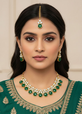 GetBling Alloy Gold-plated Green Jewellery Set(Pack of 4)