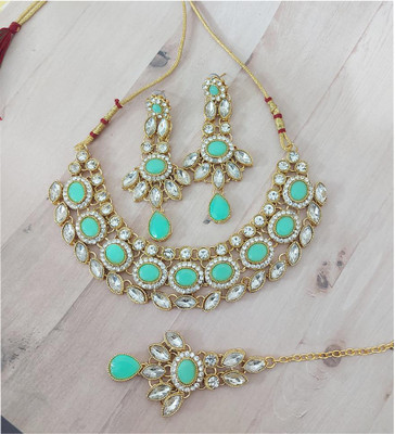 Chrishan Alloy Gold-plated Green Jewellery Set(Pack of 1)