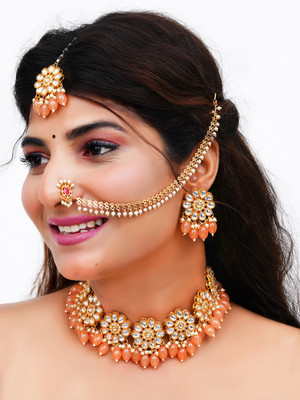 Shine Hub Alloy Gold-plated Beige Jewellery Set(Pack of 1)
