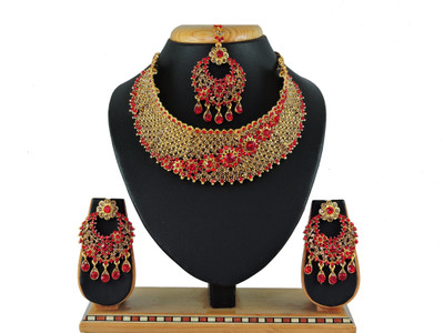 VATSALYA creation Alloy Gold-plated Red Jewellery Set(Pack of 1)