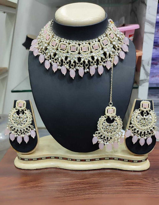 MAHADEV Alloy Gold-plated Pink Jewellery Set(Pack of 1)