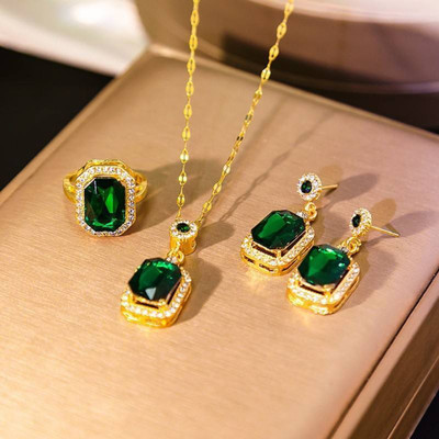 MistyMuse Alloy Gold-plated Gold, Green Jewellery Set(Pack of 1)