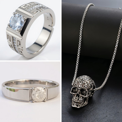KURMASHOP Stainless Steel Sterling Silver Black, Silver Jewellery Set(Pack of 3)