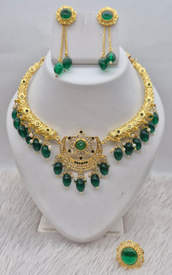 NIKYANKA Brass Gold-plated Gold, Green Jewellery Set(Pack of 4)